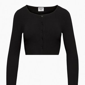 Black Cropped Button Up Cardigan